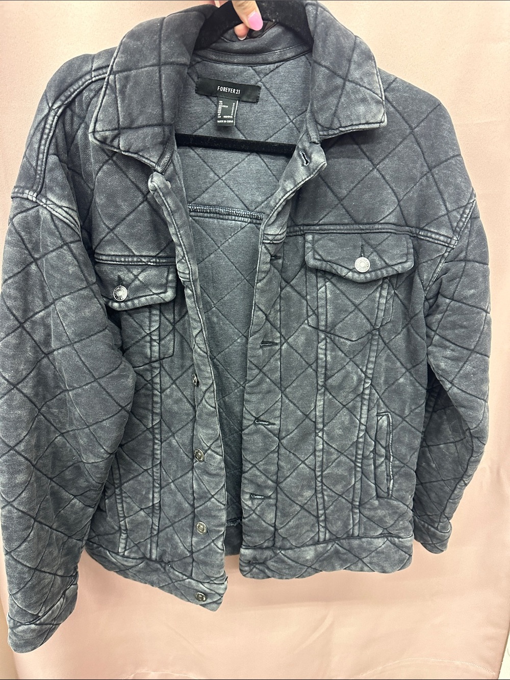 Forever 21 Quilted Button-Front Jacket in Washed Charcoal